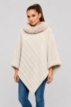 Ladies Faux Fur Trim Winter Poncho Free Size