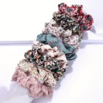 8PCS Floral Scrunchies Flower Pattern Hair Scrunchy Elegant Hair Ties Ponytail Holder Hair Accessories For Women Female