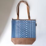 Shwe Leather-look Tote Bag - Blue Pattern Stripe