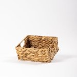 Water Hyacinth Fishbone Weave Basket Tray With Handles - 20.5X17X9CM