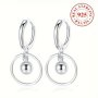 Exquisite 925 Sterling Silver Hypoallergenic Hoop Earrings With Hollow Round Pendant Elegant Luxury Style Female Banquet Gift