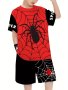 2pcs Boys Spider And Web Print Street Style Versatile Short Sleeve T-shirt & Shorts Set Cool Lightweight And Comfy Summer Clothes