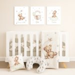 Cot Duvet Bedding Teddy In Moon And Stars Beige Set