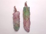 Pink Green Aura Quartz Wire Wrapped Pendant F357