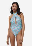 High-leg Halter Neck Swimsuit - Turquoise Butterflies