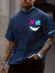 Smile Face Print Men's Graphic Design Crew Neck T-Shirt Casual Comfy Tees Tshirts For Summer Men's Clothing Tops For Daily Vacat