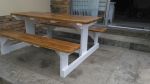 6 Seater Picnic Set With White Frame And Varnished Tops
