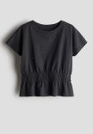 Cotton Jersey Peplum Top - Dark Grey