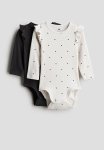 2 Pack Long-sleeved Bodysuits - Dark Grey hearts