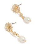 Goldair Gold Plated White Enamel Daisy & Freshwater Pearl Drop Earrings