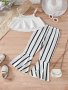 Summer Girl's Outfits Sling Top + Stripe Bell-bottom Pants Set Holiday Leisure Summer Clothes