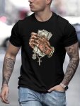 Praying With Money Print T Shirt Tees For Men Casual Short Sleeve T-Shirt For Summer