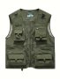 Zipper Pockets Cargo Vest Men's Casual Outwear Zip Up Vest For Outdoor Fishing Photography