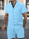 2PCS Men's Summer Fashionable And Simple Short Sleeve Button Casual Lapel Simple Shirt And Shorts Trendy And Versatile Suitable