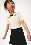 Collared Rib-knit Top - Light Beige