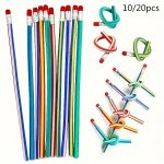 10 20PCS 17.78 Cm Flexible Pencils Soft Novelty Pencils. Multi-colored Striped Soft Pencils With Erasers Graduate Gift School Fu