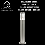 Stainless Steel IP44 Outdoor Pillar Light With Clear Cover - 650MM