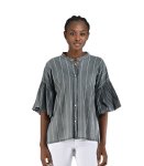 Bubble Sleeve Striped Shirt - Grey Free