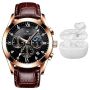 Men's Luxury Watch & Bluetooth Earbuds Set - Premium Rose Gold Design