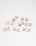 Rose Gold Pearlised Flower Stud Earring 8-PACK