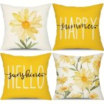 4PCS Spring Summer Throw Pillow Case Yellow Letter Flower Pattern Cushion Pillow Cover Sofa Outdoor Office Cover Decoration 45.7