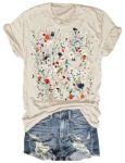 Women's Vintage Flowers Shirt Casual Boho Floral Printed T-Shirt Sunflower Wildflowers Graphic Tees Tops For Girl 3-B-BEIGE S