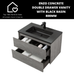 Enzo Concrete Double Drawer Vanity With Black Basin - 800MM