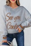 Light Grey See You Cowboy Embroidered Western Graphic Sweater - Light Grey XL UK14-16 SA38-40