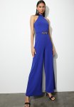 Halter Neck Jumpsuit With Chain Detail - Royal Blue