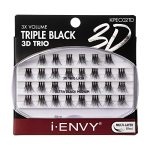 Ienvy False Eyelashes Triple Black 3D Individual Trio Lashes 3X Volume Reusable Eyelash Clusters Medium