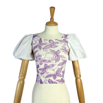 Butterfly Print Puff Sleeve Cropped Top - XS