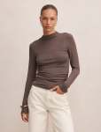 Josette Mock Neck Long Sleeve Top - XL Mocha Marle