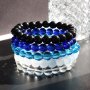 5PCS Set Of Blue White And Black 6MM8MM Transparent Glass Beaded Bracelets Summer Jewelry Accessories Fashionable Men's Bracelets