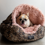 Burrow Dome Bed - Medium Leopard Print Canvas With Pink Calming Fabric