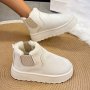 Women's Solid Color Platform Short Boots Casual Slip On Plush Lined Shoes Comfortable Ankle Boots