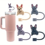 4PCS Cute Dog Silicone Straw Covers For Stanley 20OZ 30OZ & 40OZ Tumblers - Dustproof Straw Toppers Compatible With Handle
