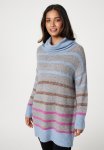 Striped Roll Neck Longline Sweater - Grey Melange