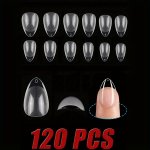 120 Pcs Short Almond Shaped Nail Tips - Pre-formed Acrylic & Soft Gel Nail Extensions Full Cover Transparent Glossy Nail Tips Qu