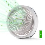 Digibond Small Desk Fan Ultra Quite USB Fan Portable 3000MAH Rechargeable Battery Operate High Power 3 Speed 5.3IN With Ambient