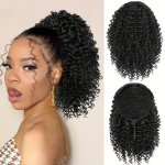 Short Kinky Curly Ponytail Extensions For Women 25.4 Cm Drawstring Curly Ponytail With Two Clips Synthetic Afro Drawstring Ponyt