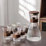 Zs - Ribbed Glass Pitcher Set With 6 Cups - Gold
