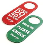 Eiodoni Pu Leather Welcome Please Knock Sign And Please Do Not Disturb Sign 1 Pack Double Sided Green red Door Knob Privacy Sign