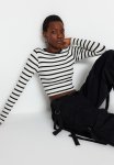Striped Premium Fitted Crop Stretchy Knitted Blouse - Black
