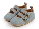 Blue Leather Double Buckle Pumps