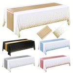 2PCS Table Decor Set Disposable Plastic Table Cloths And Satin Table Runner Set White And Rose Gold Dot Table Cover Rose Golden 