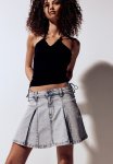 Pleated Denim MINI Skirt - Pale Denim Blue