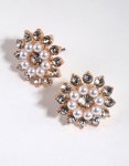 Goldair Gold Diamante Pearl Stud Earrings 8-PACK