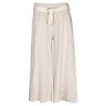 Embroidered Border Belted Linen Pant - Stone S