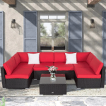 7 Seat Red Corner Patio Lounge Set