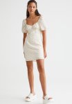 Puff-sleeved Cr Pe Dress - Cream small Flowers
